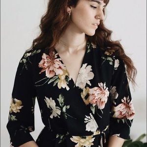 Topshop Kimono Floral Wrap Top Blouse